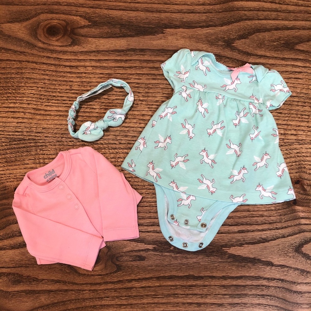 Baby dress with cardigan and headband